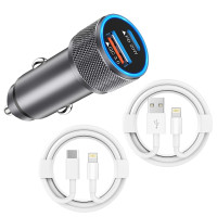 iPhone Car Charger,USB C Fast Car Charger[Apple MFi Certified] Apple Car Charging 38W Dual Port Car Charger Cigarette Lighter Adapter 2x3ft PD&QC 3.0 Lightning Cable for iPhone 14/13/12 Pro/11/Airpods