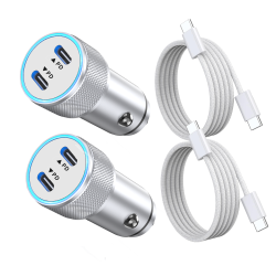 iPhone 15 Car Charger, 2Pack 40W Dual Port USB C Car Charger Adapter+ 2Pack 60W USB C to C Cable Fast Charging Syncing Cord for iPhone 15/15 Pro/15 Pro Max/15 Plus,iPad Pro/iPad Mini 6/iPad Air